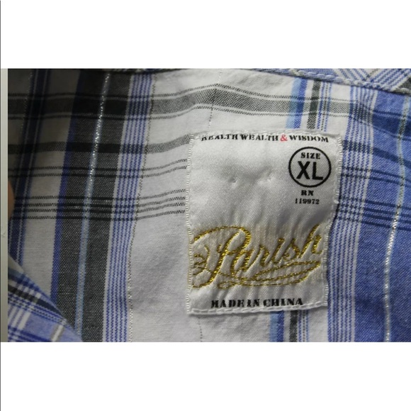 Parish Road Kings Plaid Blue Pearl Snap Metal Studs Embroidered Western Cowboy - Picture 2 of 10